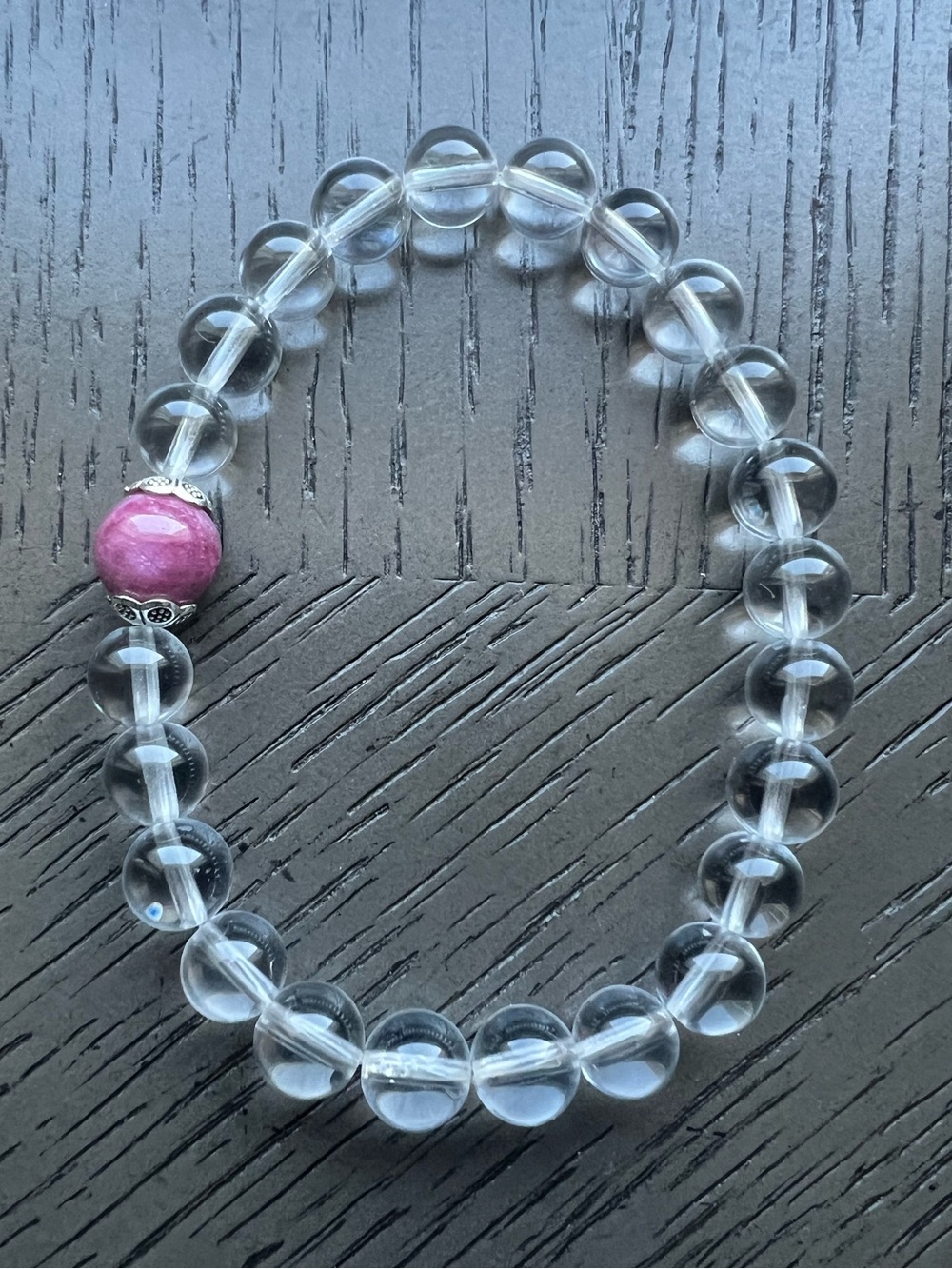 July Birthstone bracelet ( Ruby ) clear quartz 7mm SIZE 6.5-7’